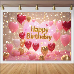 Lofaris Glitzer Pink Gold Herz Ballons Happy Birthday Fotohintergrund Romantische Feier Party Dekoration