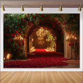 Lofaris Romantischer Rosen-Bogen-Hintergrund mit roten Blütenblättern, eleganter Kronleuchter für Hochzeiten, Verlobungen