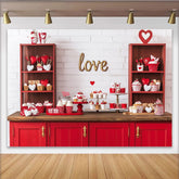 Lofaris Romantischer roter Herz-Valentinstagshintergrund, Desserttisch-Dekoration für Paare, goldene Liebe Schriftzug