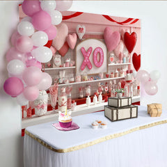 Lofaris Rosa-roter Glitzer-XO-Herzen-Hintergrund, für Valentinstagspartys und romantische Feiern, süße Candybar-Kulisse