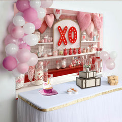 Lofaris Rosa und roter Herz-XO-Süßigkeiten-Partyhintergrund, für Valentinstag und romantische Feiern, Candybar-Kulisse