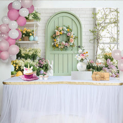 Lofaris Pastellgrün Bogen Tür Blumenkranz Osterhasen Partyhintergrund, mit Ostereiern, für Ostern Babyparty Geburtstag