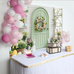 Lofaris Pastellgrün Bogen Tür Blumenkranz Osterhasen Partyhintergrund, mit Ostereiern, für Ostern Babyparty Geburtstag