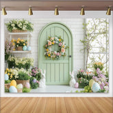 Lofaris Pastellgrün Bogen Tür Blumenkranz Osterhasen Partyhintergrund, mit Ostereiern, für Ostern Babyparty Geburtstag