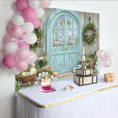 Lofaris Pastellfarbener Frühlings-Osterhintergrund mit Hasen und Eiern, für Familienfotos und Frühlingspartys, Holzwand-Design