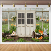 Lofaris Rustikaler Frühlings-Osterhintergrund mit Hasen und Eiern, Karotten und Blumen für Gartenpartys, Fotoshootings