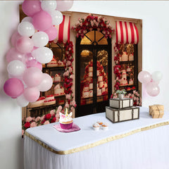 Lofaris Rote Rosen Rosa Blumen Kuchen Schaufenster Partyhintergrund, für Hochzeit Valentinstag und Jubiläum, Fotostudio-Requisiten