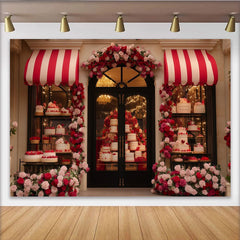 Lofaris Rote Rosen Rosa Blumen Kuchen Schaufenster Partyhintergrund, für Hochzeit Valentinstag und Jubiläum, Fotostudio-Requisiten