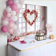 Lofaris Rosa Rot Weiß Herz Blumen Fotohintergrund, Romantisch Elegant für Hochzeit Valentinstag Brautparty, Fotostudio-Requisiten