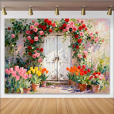 Lofaris Romantischer Hintergrund mit Rosen und Tulpen, Fotokulisse für Frühlingsfeiern, florale Wanddekoration