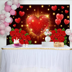 Lofaris Glitzernder roter Herz-Hintergrund für Valentinstag, mit schwebenden Herzen und Rosen, Fotokulisse für Paare