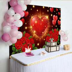 Lofaris Glitzernder roter Herz-Hintergrund für Valentinstag, mit schwebenden Herzen und Rosen, Fotokulisse für Paare