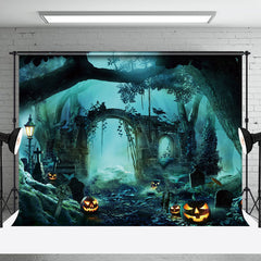 Ruiniert Grab Wald Kürbis Nebel Halloween Hintergrund