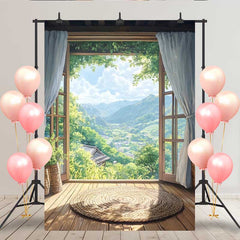 Lofaris Japanischer Zen Raum Hintergrund Runder Teppich Bergblick