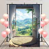 Lofaris Bergblick Balkon Hintergrund Webteppich Grünes Tal