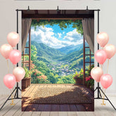 Lofaris Bergterrasse Hintergrund Webmatte Walddorf Aussicht