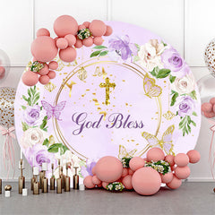 Gott Segnen Lila Blumen Kreuzen Runden Taufe Hintergrund