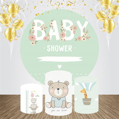 Grün Tiere Blumen Runden Baby Dusche Hintergrund Bausatz