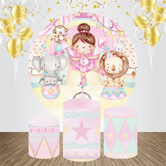 Niedlich Mädchen Tier Rosa Runden Baby Dusche Hintergrund Bausatz