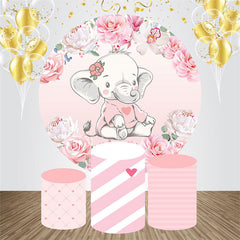Rosa Blumen Elefant Runden Baby Dusche Hintergrund Bausatz