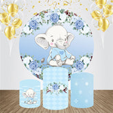 Blau Blumen Elefant Runden Baby Dusche Hintergrund Bausatz