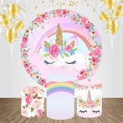 Blumen Einhorn Rajonbogen Runden Geburtstag Hintergrund Bausatz
