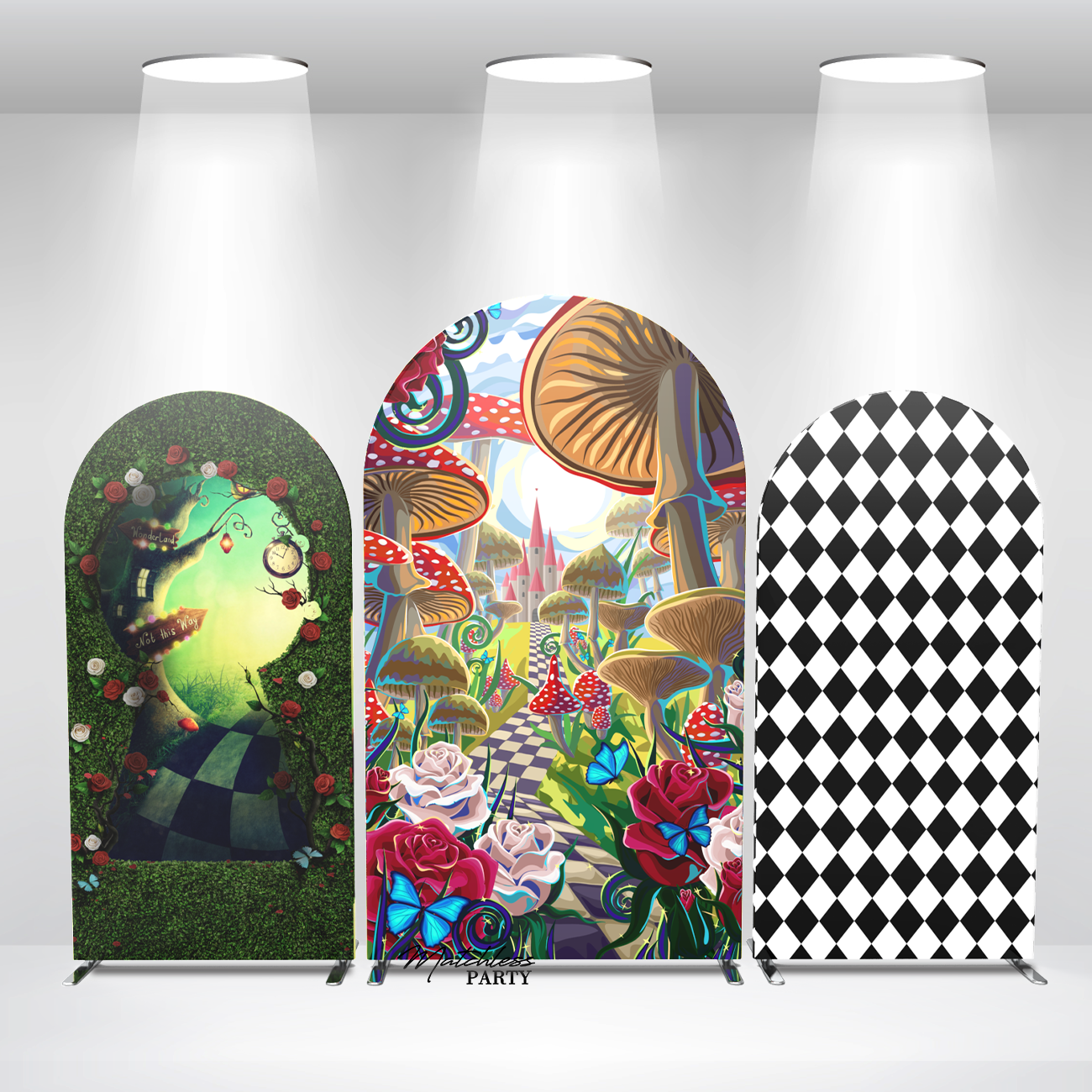 Alice In Wonderland Birthday Party Bogenhintergrund Abdeckung Wunderland Hutmacher Katze Deko