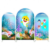 Baby Shark Hai Familie Ozean Thema Bogenhintergrund Abdeckung Blau Meer Kinderparty Deko