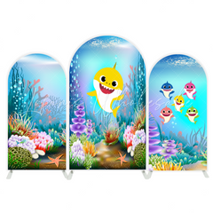 Baby Shark Hai Familie Ozean Thema Bogenhintergrund Abdeckung Blau Meer Kinderparty Deko