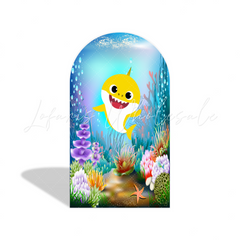 Baby Shark Hai Familie Ozean Thema Bogenhintergrund Abdeckung Blau Meer Kinderparty Deko