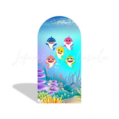 Baby Shark Hai Familie Ozean Thema Bogenhintergrund Abdeckung Blau Meer Kinderparty Deko