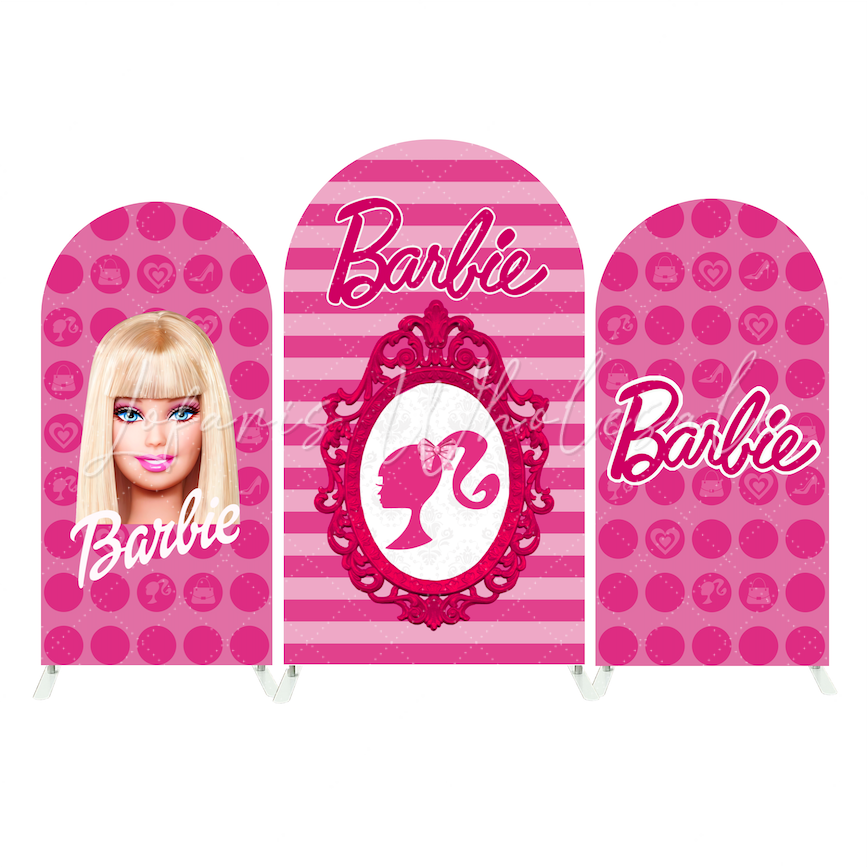 Barbie Theme Happy Birthday Party Background Bogenwand Abdeckung Rosa Silhouette Puppe Deko