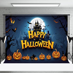 Schläger Wald Hügel Villa Mond Nacht Glücklich Halloween Hintergrund