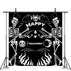 Schwarz Weiß Lustig Skeleton Glücklich Halloween Hintergrund