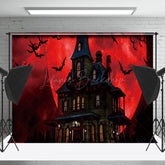 Blutig Mond Nacht Fledermäuse Haus Halloween Hintergrund