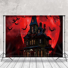Blutig Mond Nacht Fledermäuse Haus Halloween Hintergrund