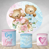 Blau Und Rosa Teddy Tragen Runden Baby Dusche Hintergrund