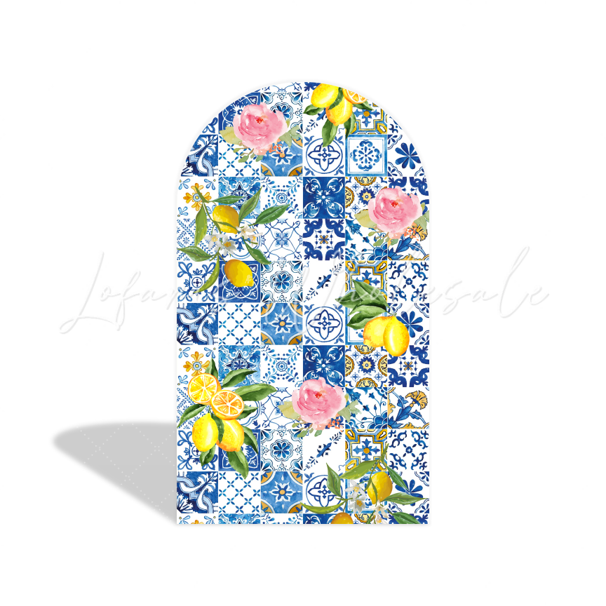 Blau And White Porcelain Lemon Morocco Mediterranean Bogenwand Abdeckung Zitrone Sommer Deko