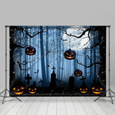 Blau Dunkel Nacht Wald Grab Spinne Web Halloween Hintergrund