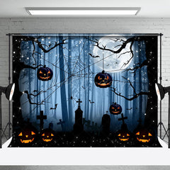 Blau Dunkel Nacht Wald Grab Spinne Web Halloween Hintergrund