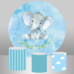 Blau Elefant Und Blätter Jungen Runden Baby Dusche Hintergrund