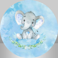 Blau Elefant Und Blätter Jungen Runden Baby Dusche Hintergrund