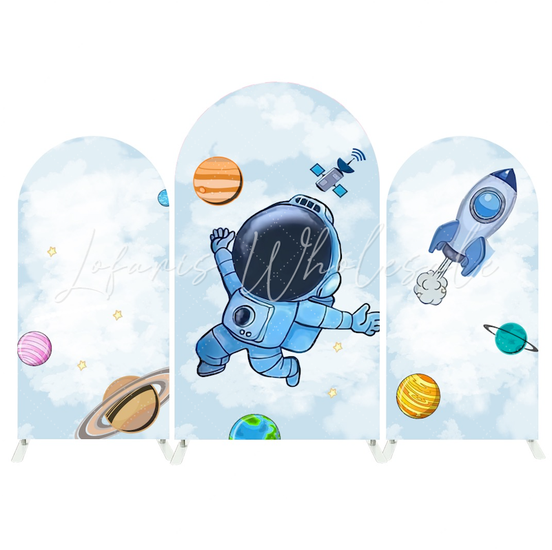 Blau Galaxy Space Astronaut Cartoon Bogenwand Abdeckung Weltraum Rakete Jungen Geburtstag Deko