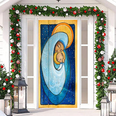 Blau Gold Heilig Frau Baby Fröhlich Weihnachten Tür Abdeckung
