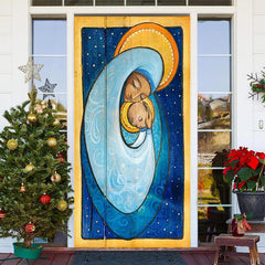 Blau Gold Heilig Frau Baby Fröhlich Weihnachten Tür Abdeckung