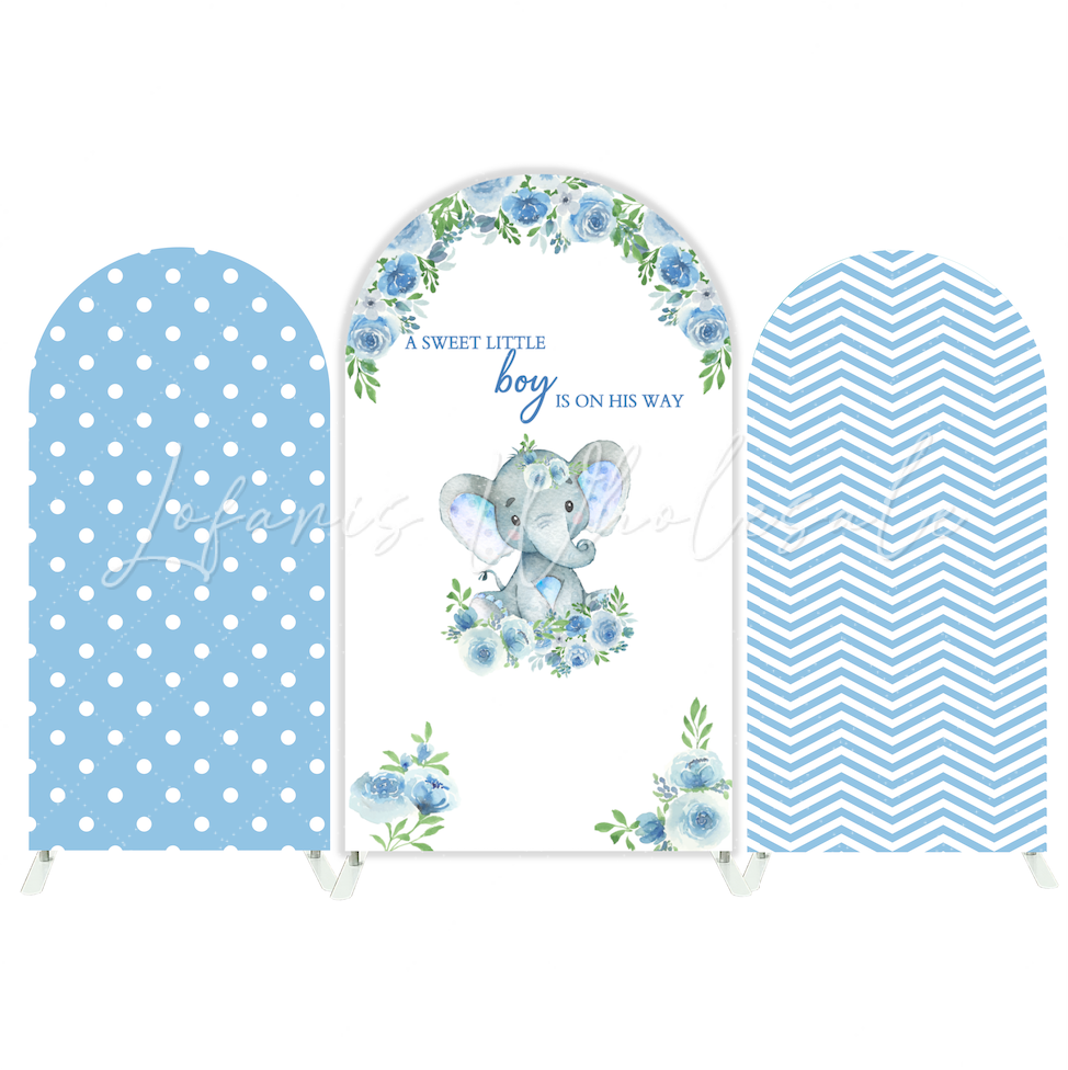 Blau Polka Dot Stripe Elephant Flora Arch Backdrop Bogenhintergrund Abdeckung Elefant Blau Deko