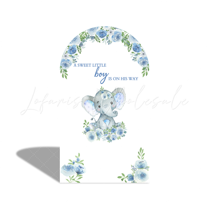 Blau Polka Dot Stripe Elephant Flora Arch Backdrop Bogenhintergrund Abdeckung Elefant Blau Deko