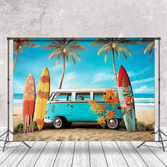 Blau Himmel Urlaub Bus Strand Surboard Sommer Hintergrund
