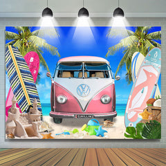 Blau Himmel Rosa Bus Surfbretter Hawaii Sommer Hintergrund