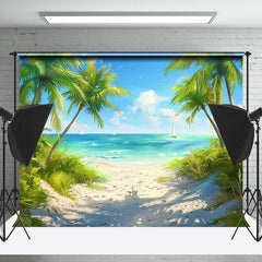 Blau Himmel Meer Segelboot Strand Baum Sommer Hintergrund